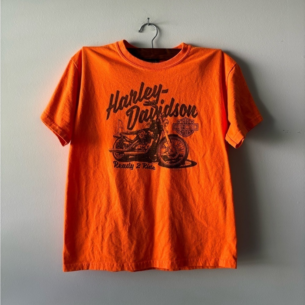 Harley Davidson 2017 orange and black short sleeve women's‎ t-shirt size M